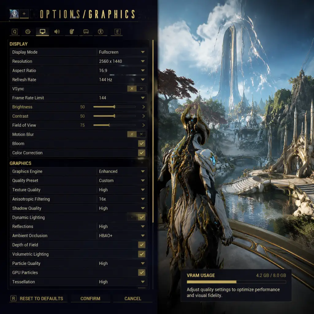 Warframe Game Settings guide screenshot