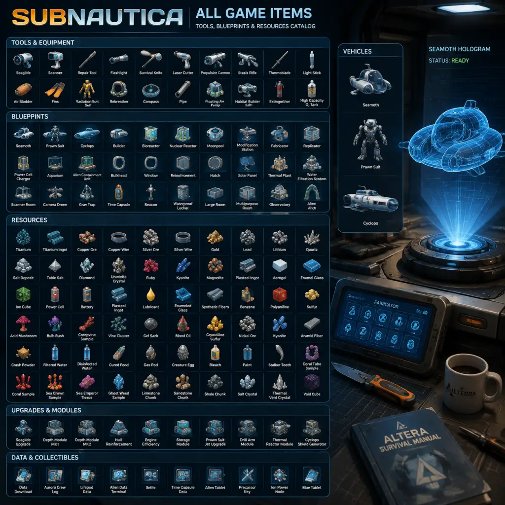 Subnautica All Game Items guide screenshot
