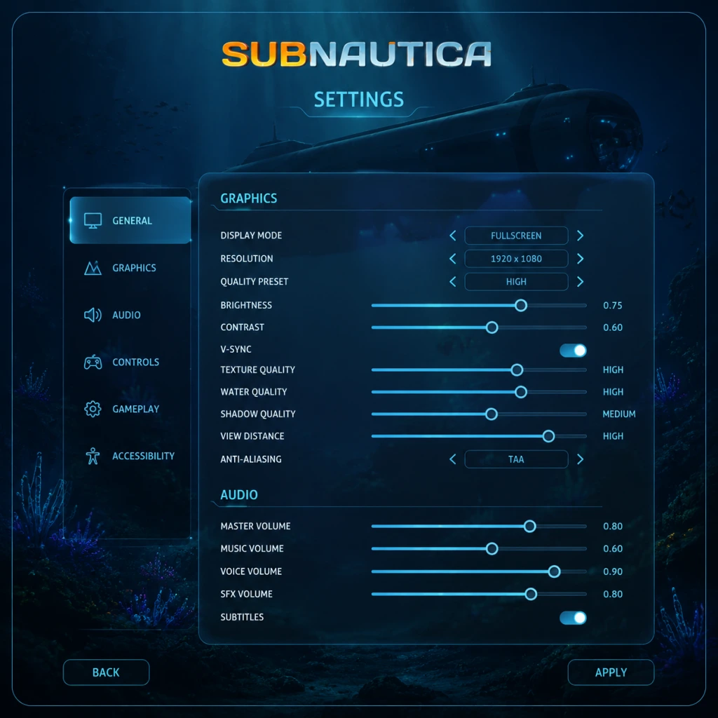 Subnautica Game Settings guide screenshot