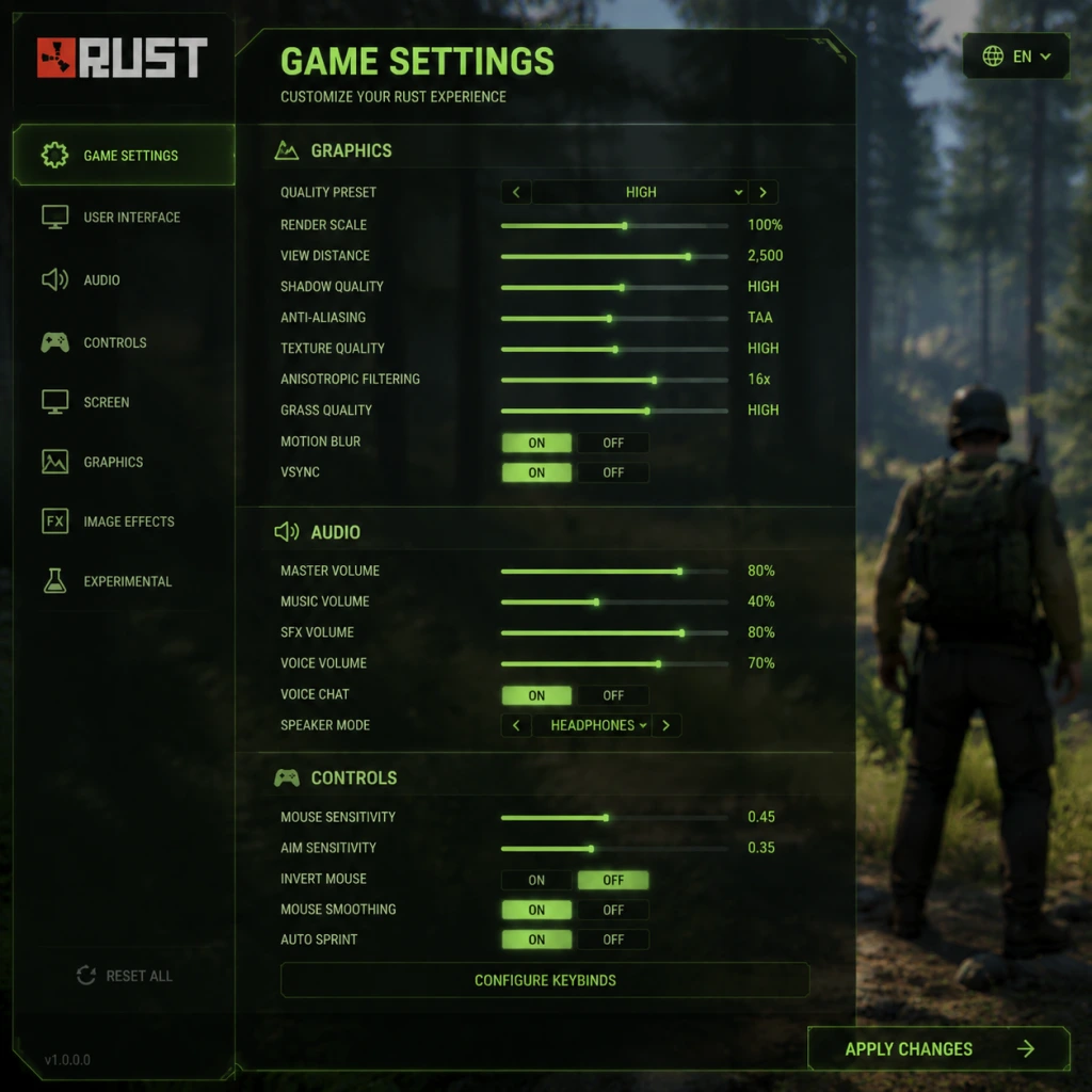 Rust Game Settings guide screenshot